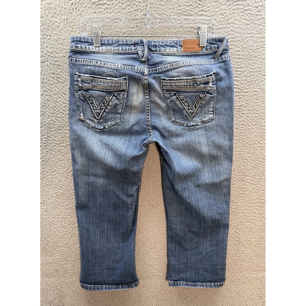 Vigoss Jeans Womens 5/6 Blue Capri Stretch Distressed Thick Stitch Rockabilly‎